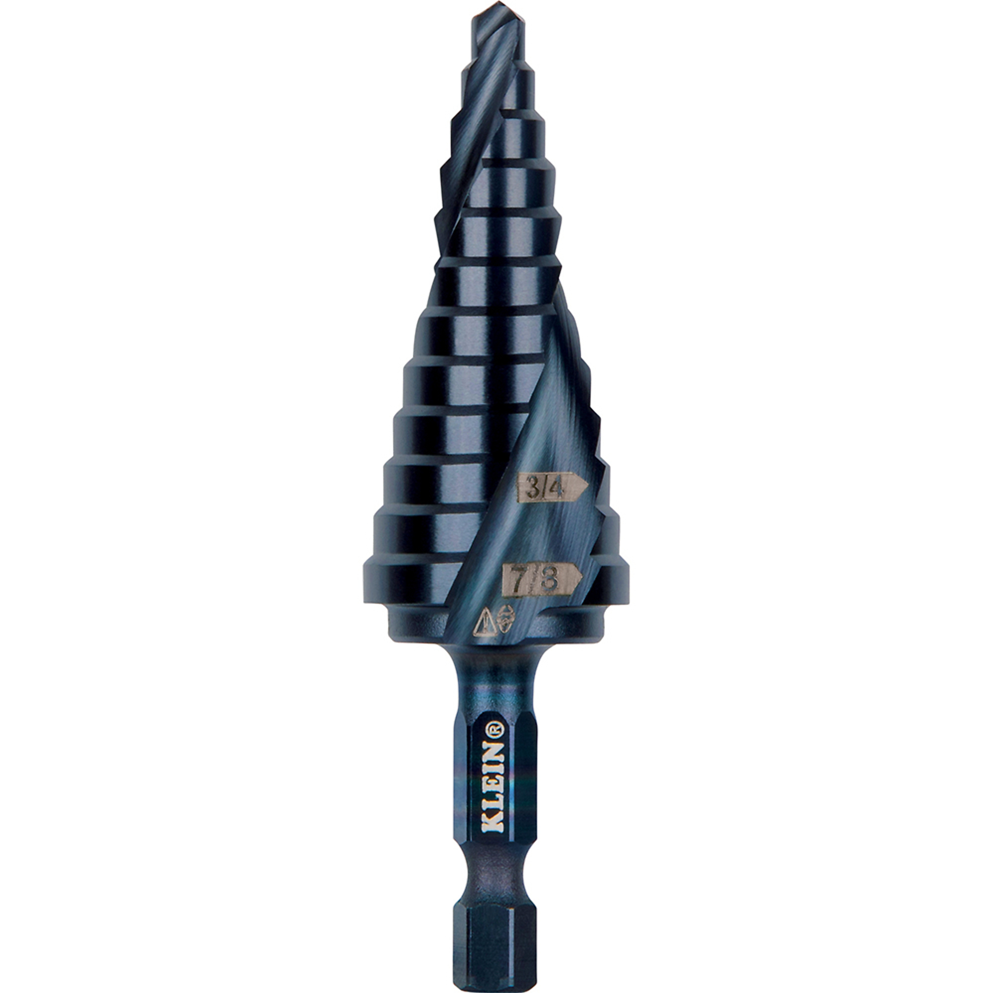 Klein Tools, Step Drill Bit, Quick Release, Double Spiral Flute, Size (SAE) Multiple in, Included (qty.) 1 Model# QRST14